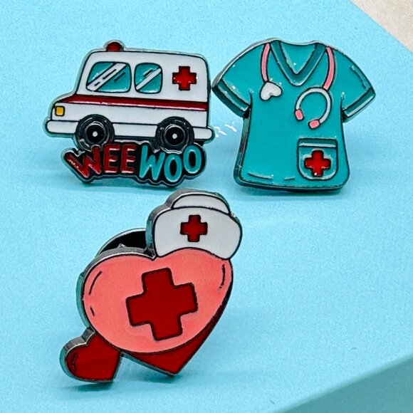 Set of 3 Medical Element Enamel Lapel Pin Nurse Pin Ambulance Pin - Picture 2 of 4